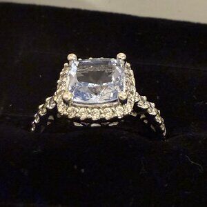 Aquamarine Sterling Silver Ring Halo Size 5